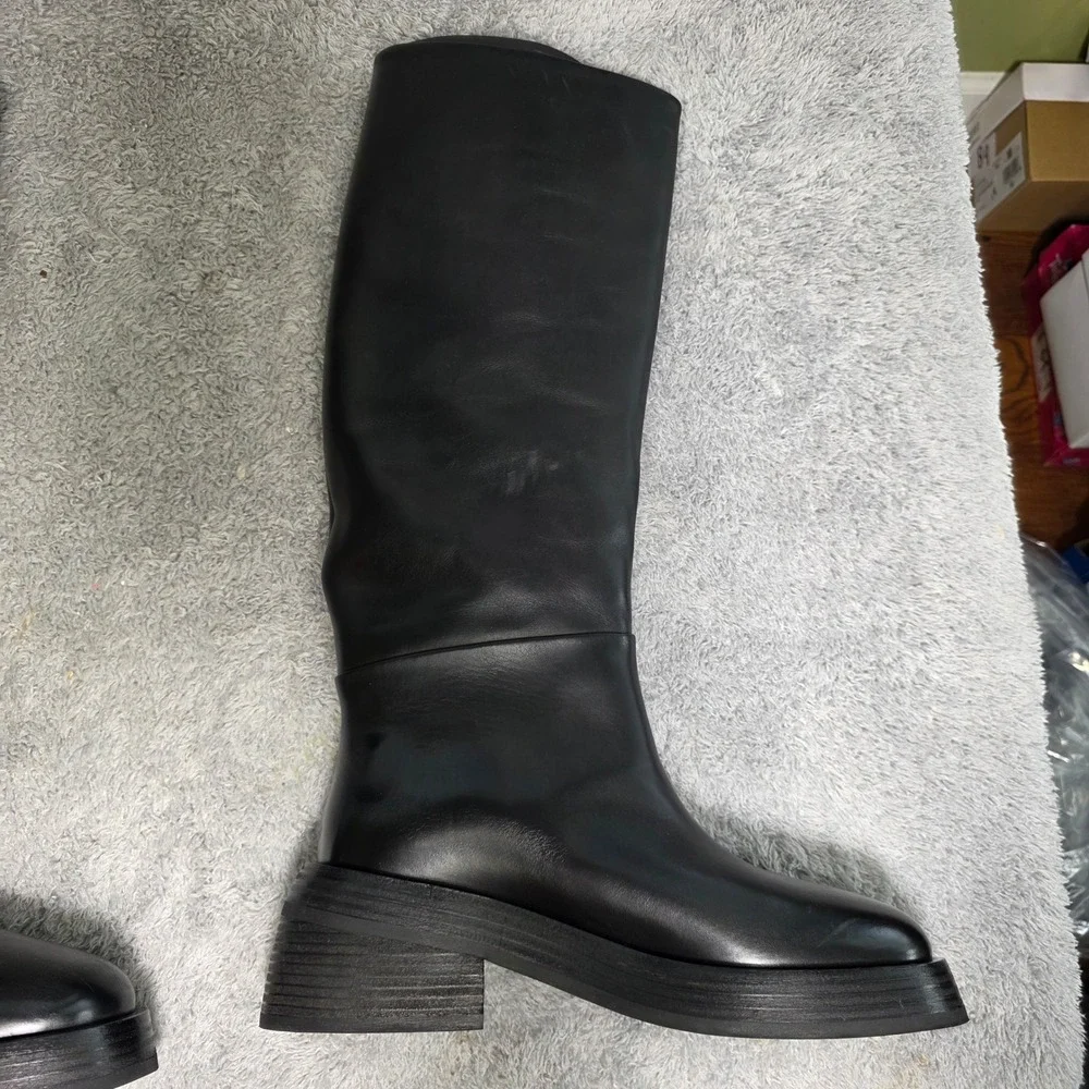 $2320 Marsell Fondello Black Calf Leather Knee High Riding Boots EU‎ 36.5 US 6.5